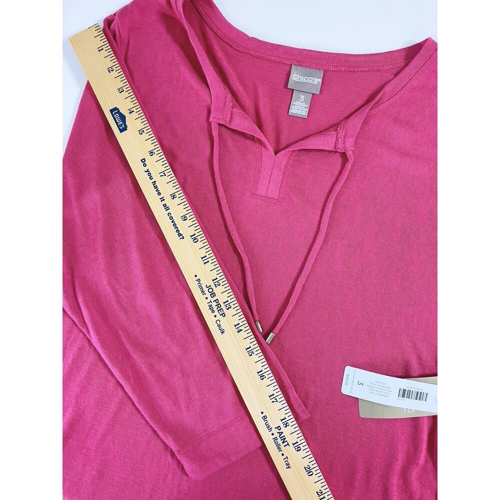 Chico's Tunic Top Size 3 Supremely Soft Botanical Rose Split-Neck 3/4 Sleeve NEW - Picture 11 of 13